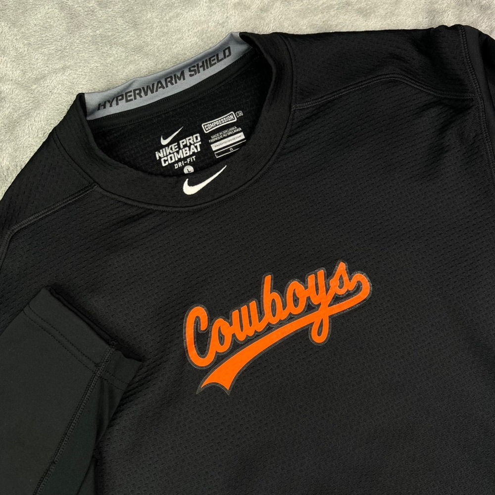 Nike Pro Combat OSU Cowboys Hyperwarm Shield Shirt Mens Large Black Orange NCAA